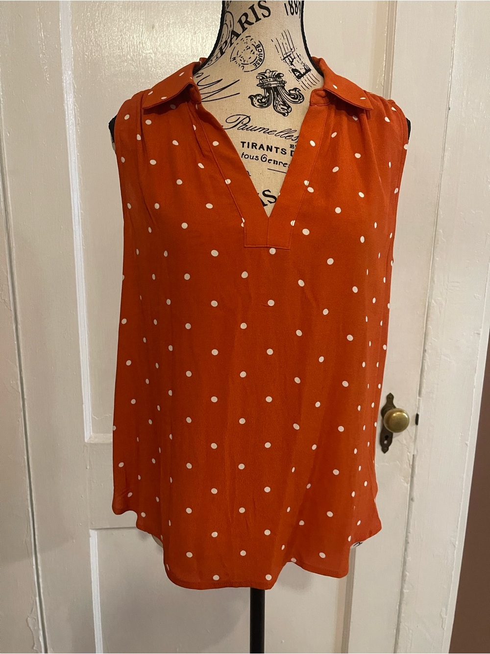 LOFT Rust Orange Polka Dot Sleeveless V-Neck Top